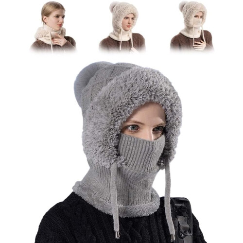 (Grey, -) Σκούφος balaclava 3 σε 1, ζεστό κασκόλ μάσκας - Χειμερινό