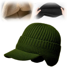 (Green, -) Outdoor Fleece gefütterte Strickmütze, warme Ohrklappen Kappe mit Schirm für Damen & Herren