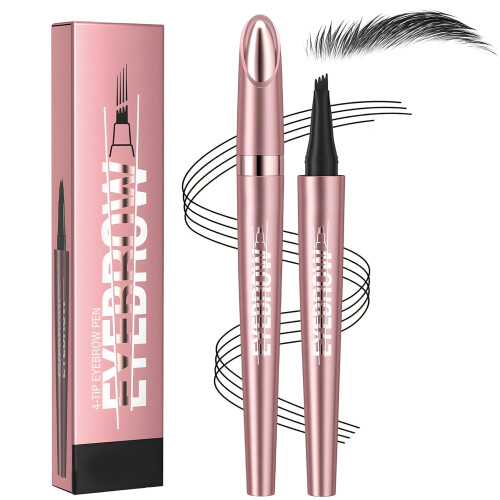 (Black, -) Στυλό φρυδιών microblading 2026, 4 άκρες 3D αδιάβροχο - Μολύβι ζωγραφικής
