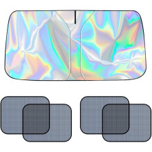 (2 Set, 57" L × 32" W) Universaali taitettava auton auringonsuoja, estää UV-säteet tuulilasiin