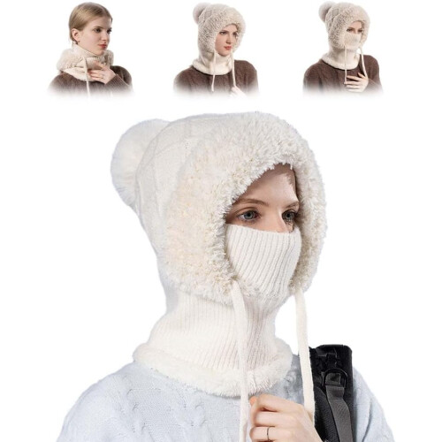 (White, -) Σκούφος balaclava 3 σε 1, ζεστό κασκόλ μάσκας - Χειμερινό