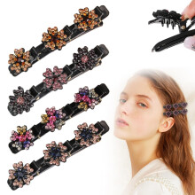 (Flower-4pcs, -) Presilha de Cabelo com Cristal Brilhante 2025, Duckbill para Mulher