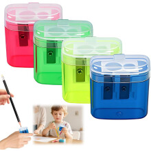 (Mix 4pcs, -) Taille-crayon double trou avec couvercle, compact enfant