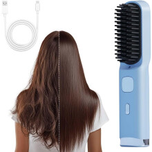 (Blue, -) Snoerloze haarstrijkborstel – 30s snelle verwarming met 4 niveaus