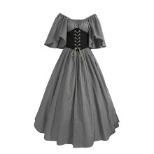 Womens kostuum middeleeuwse jurk met korset-puurgrijs L