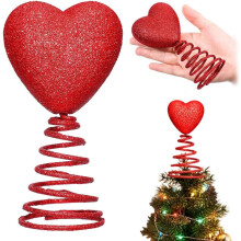 (Red, -) 5 inch glinsterend rood hart Valentijns boomtopper – spiraal basis ornament