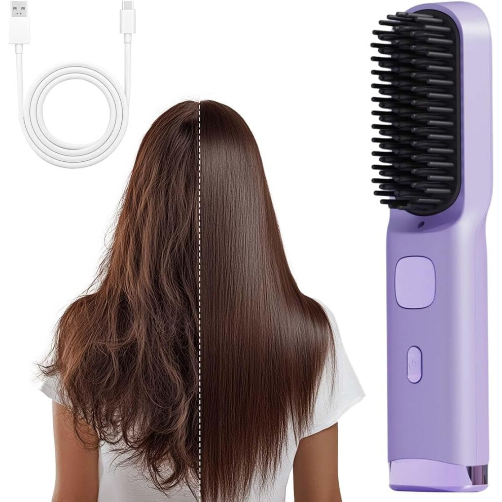 Oimg Purple (, -) Cordless Hair Straightening Brush, 30S Quick Heat With 4 Levels