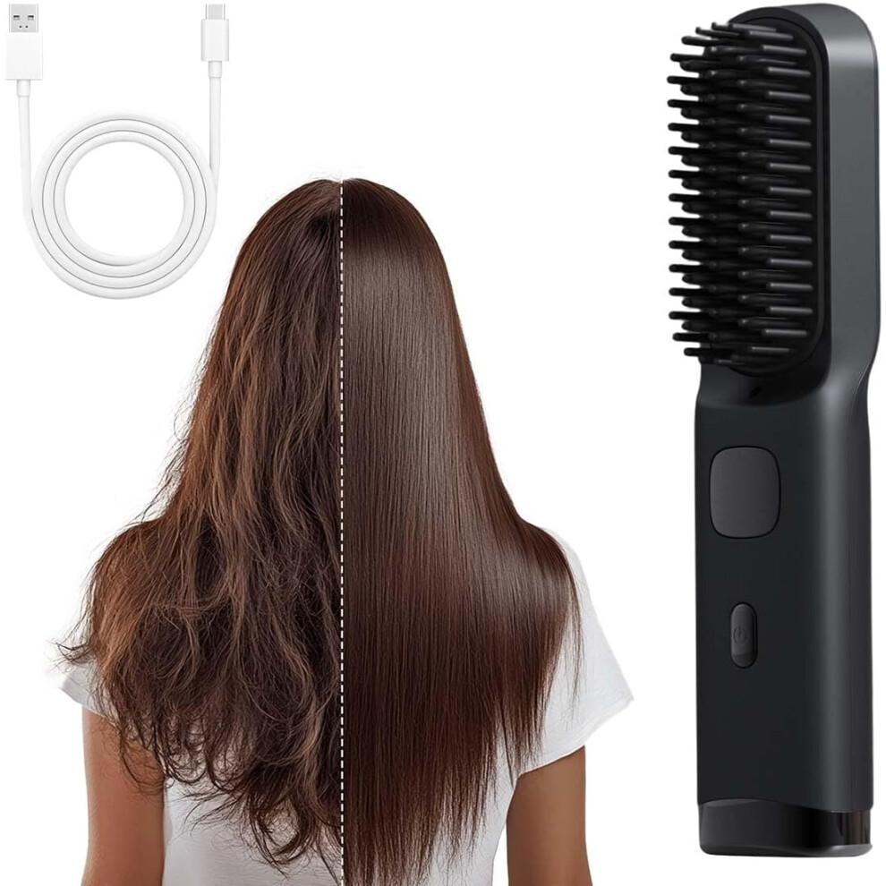 Oimg Black (, -) Cordless Hair Straightening Brush, 30S Quick Heat With 4 Levels