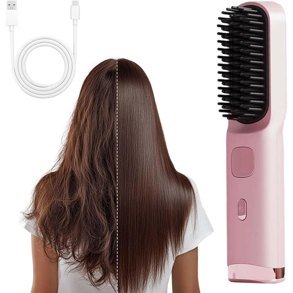 Oimg Pink (, -) Cordless Hair Straightening Brush, 30S Quick Heat With 4 Levels