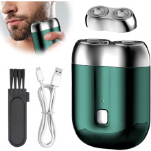 (Green+head, -) Ny Model Mini Dobbelt Hoved Elektrisk Barbermaskine, Mænds Genopladelig Lommebarbermaskine
