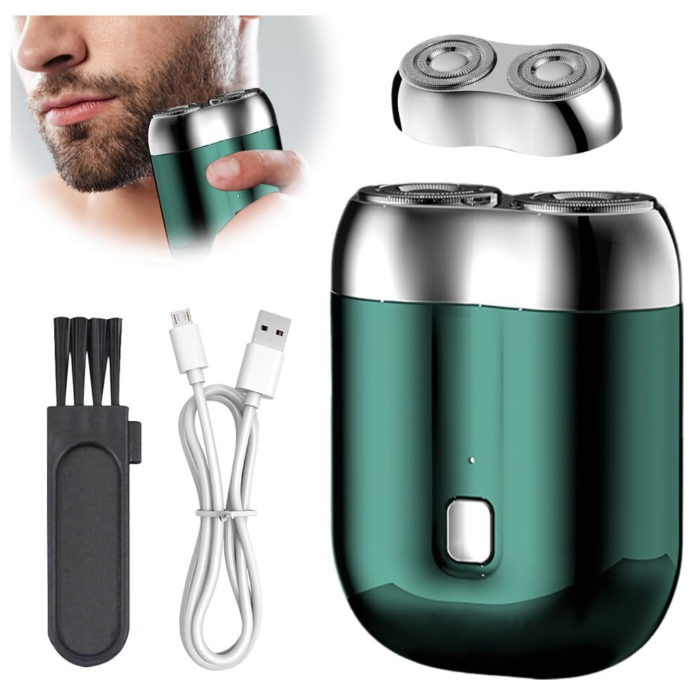Oimg (Green+Head, -) New Model Mini Dual-Head Electric Shaver, Men's Rechargeable Pocket Shaver