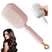 (Pink, -) Cepillo pelo retráctil autolimpiable, peine masaje fácil limpieza
