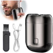 (Gray, -) Ny Model Mini Dobbelt Hoved Elektrisk Barbermaskine, Mænds Genopladelig Lommebarbermaskine