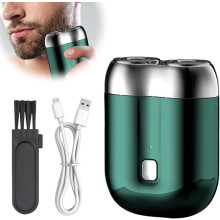 (Green, -) Ny Model Mini Dobbelt Hoved Elektrisk Barbermaskine, Mænds Genopladelig Lommebarbermaskine