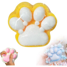 (Yellow, -) Juguete exprimible pata gato silicona 4", simpático antiestrés