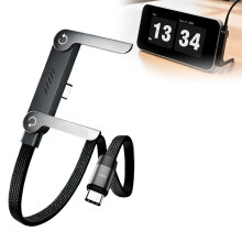 (1 PC, -) 240W gevlochten USB-C kabel – 2-in-1 rechte hoek met ingebouwde telefoonstandaard
