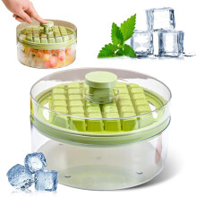 (Green, 1 Layer) 64 Stück Silikon Eiswürfelform mit Deckel, leicht auslösbar für Cocktails