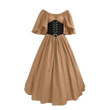 Womens kostuum middeleeuwse jurk met korset-pureabrikoos L