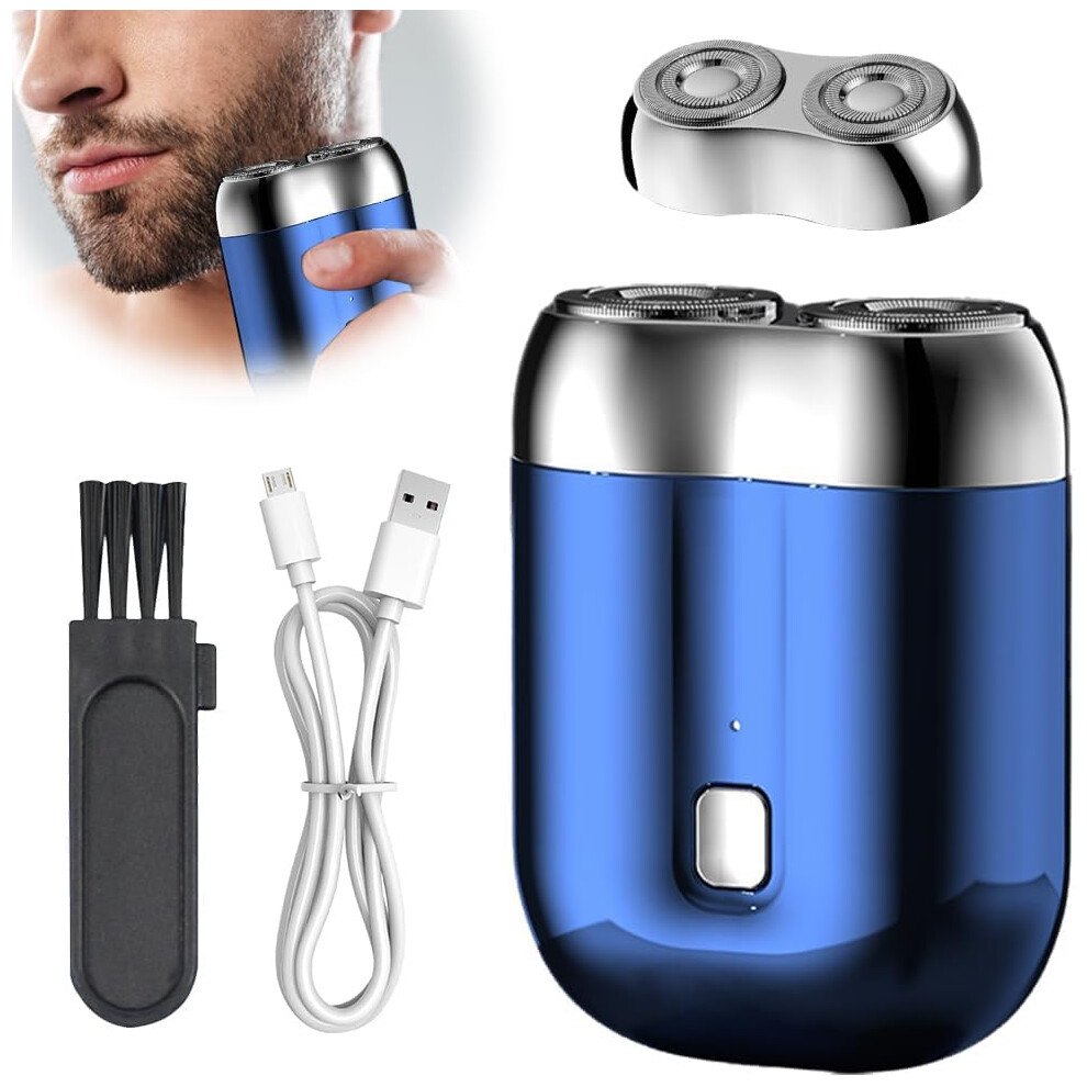 Oimg (Blue+Head, -) New Model Mini Dual-Head Electric Shaver, Men's Rechargeable Pocket Shaver