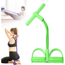 (Green, -) Pedal Resistance Bands with Handles, 4-Tube Natural Rubber for Full Body