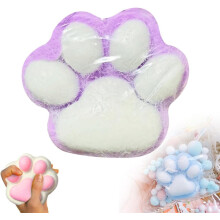 (Purple, -) Juguete exprimible pata gato silicona 4", simpático antiestrés