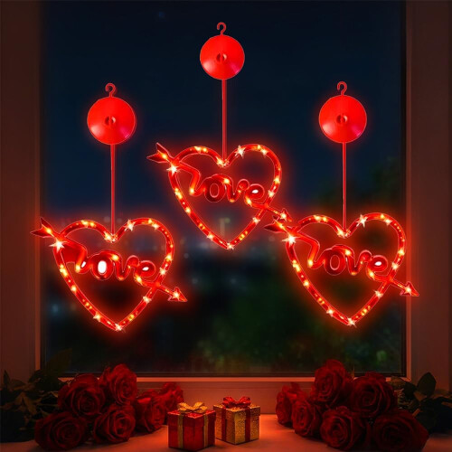 (Love#3, -) Φώτα παραθύρου 30 LED κόκκινη καρδιά, USB/μπαταρία - Ημέρα Αγίου Βαλεντίνου