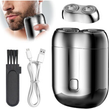 (Silver+head, -) Ny Model Mini Dobbelt Hoved Elektrisk Barbermaskine, Mænds Genopladelig Lommebarbermaskine