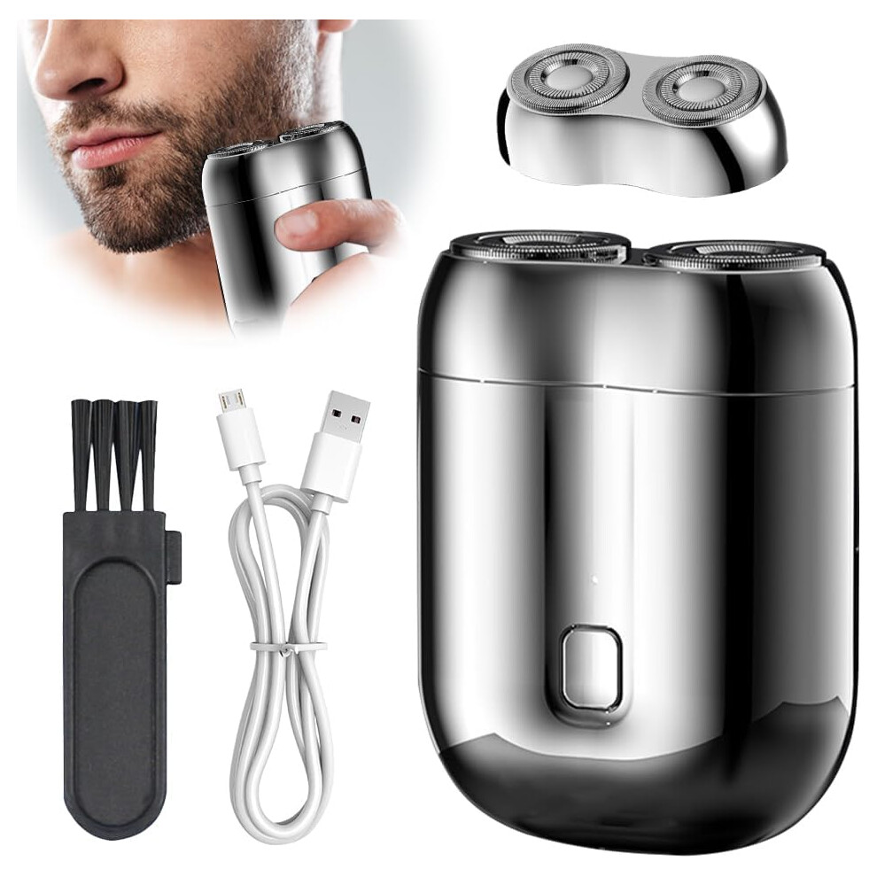 Oimg (Silver+Head, -) New Model Mini Dual-Head Electric Shaver, Men's Rechargeable Pocket Shaver