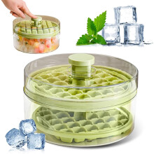 (Green, 2 Layers) 64 Stück Silikon Eiswürfelform mit Deckel, leicht auslösbar für Cocktails