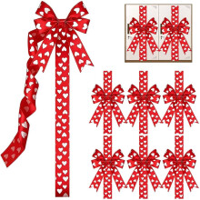 (6pcs Heart#2, -) 6 stuks rode harten Valentijns kast strikken – satijnen lint met charme