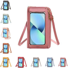 (Light Pink, -) 2026 pieni kosketusnäyttöpuhelimen olkalaukku, RFID estävä nahkapussi