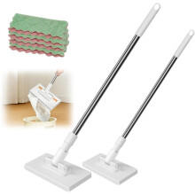 (2*mops+8*cloths, -) Fregona plana mini moja seca, 4 paños reutilizables para suelo
