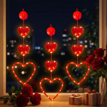 (Red, -) 30 LED 3 rote Herzen Valentinstag Fensterlichter, USB/Batterie betrieben