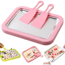(Pink, -) Rolled Ice Cream Maker Set, Edelstahl Gefrierplatte mit Schabern