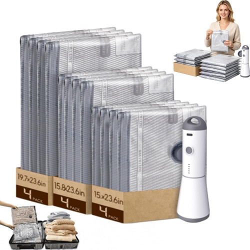 (12pcs, -) Σετ αντλίας κενού ταξιδιού X7, σακούλες συμπίεσης - Αποθήκευση ρούχων