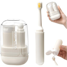 (White Set, -) 3-in-1 Reise Toilettenartikel Set, tragbare Zahnbürste & Zahnpasta Box