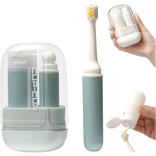 (Blue Set, -) 3-in-1 Reise Toilettenartikel Set, tragbare Zahnbürste & Zahnpasta Box