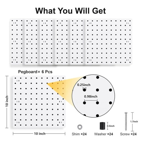 6Pcs Peg Board, Peg Board Wall Organizer Panels, White Peg Board Wall Mount, Peg Board for  Room 2