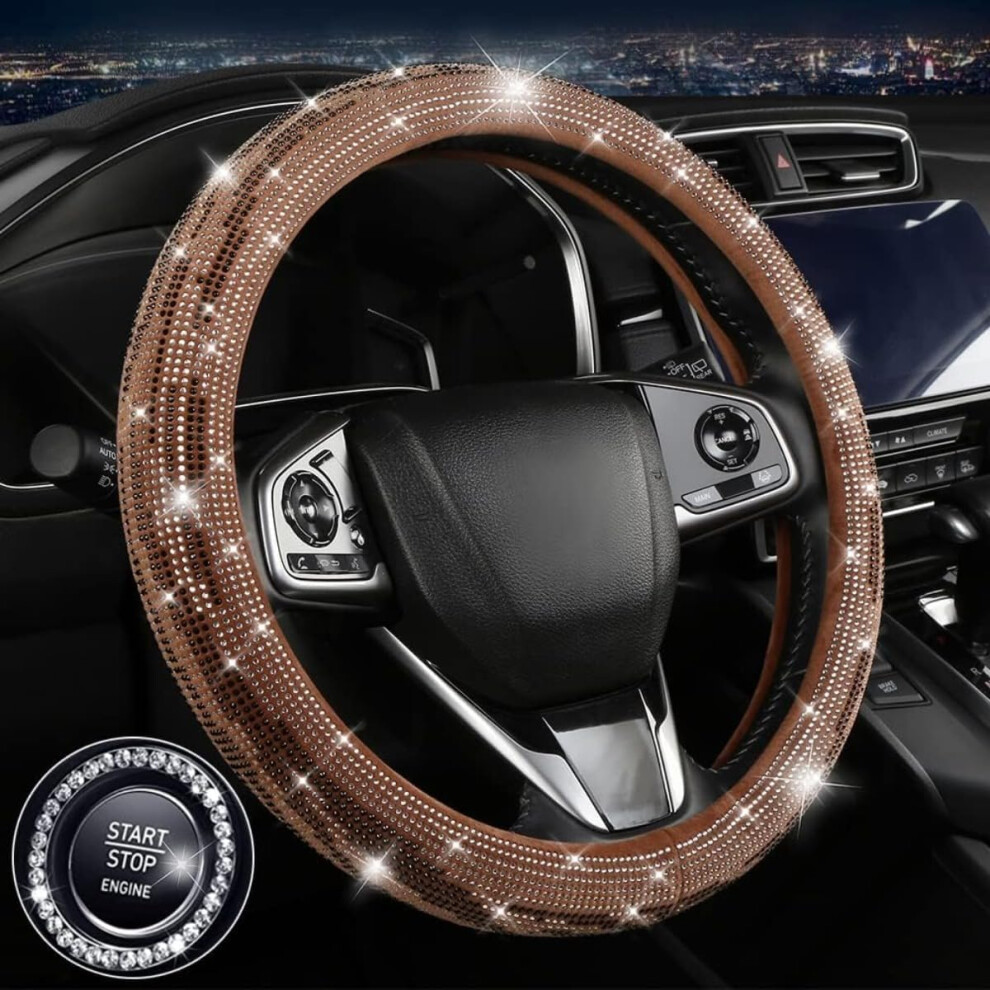 (, -) Crystal Rhinestone Bling Steering Wheel Cover - Sparkling Diamond For Car Suv Brown 5437706831617