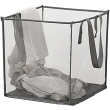 (grey, -) Opvouwbare mesh wasmand met handvatten - 32 cm vierkant opbergbox voor reis en student