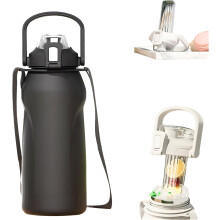 (Black, 2000ML) 1L sport geïsoleerde beker – 2-in-1 rietje en schenktuit deksel, lekvrij