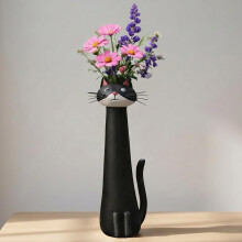(Black, -) Handgefertigte skurrile Katzenvase für Blumen, verspielter Kitty Pflanzer für Schreibtisch
