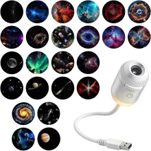(24 Slides, -) 2-in-1 Mini USB Galaxy Star Projector Night Light, 24 Slides for Bedroom Decor