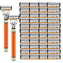 (48 Refills + 2 Handle, -) 24/48 stuks heren scheermes vervangingsbladen met handvat, 6-blads voor gezicht en hoofd