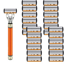 (24 Refills + 1 Handle, -) 24/48 stuks heren scheermes vervangingsbladen met handvat, 6-blads voor gezicht en hoofd