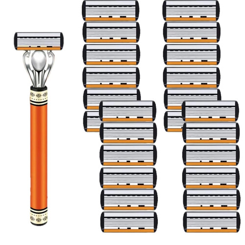 (24 Refills + 1 Handle, -) 24/48 Lâminas de Barbear com Cabo, 6 Navalhas para Rosto e Cabeça