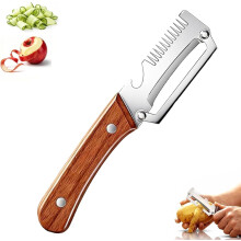 (Brown, 1pc) 3-in-1 Frühlingszwiebel Zerkleinerer und Schäler, Edelstahl mit Holzgriff