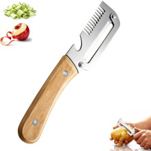 (Yellow, 1pc) 3-in-1 Frühlingszwiebel Zerkleinerer und Schäler, Edelstahl mit Holzgriff
