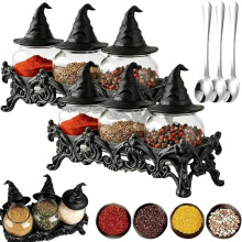 (2Set, -) Barattoli spezie cappello strega vintage, set 3 resina fatta a mano con supporto