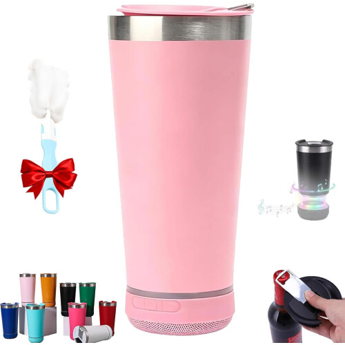 (Pink, -) 2 σε 1 ποτήρι μπύρας Bluetooth, ανοξείδωτο, ηχείο με ανοιχτήρι